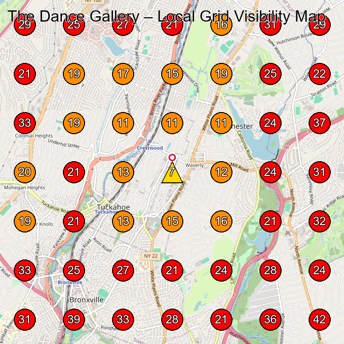 The Dance Gallery GeoGrid visibility map for Dance School in Tuckahoe